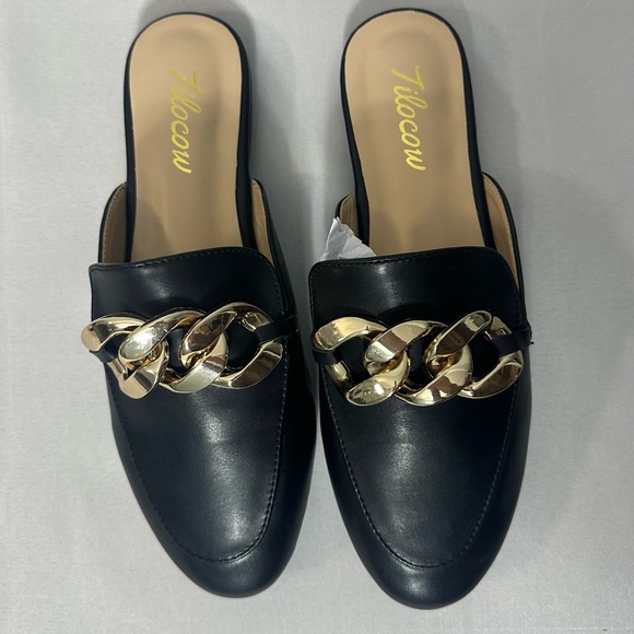 Tilocow Shoes - Chic Black and Gold Mules by